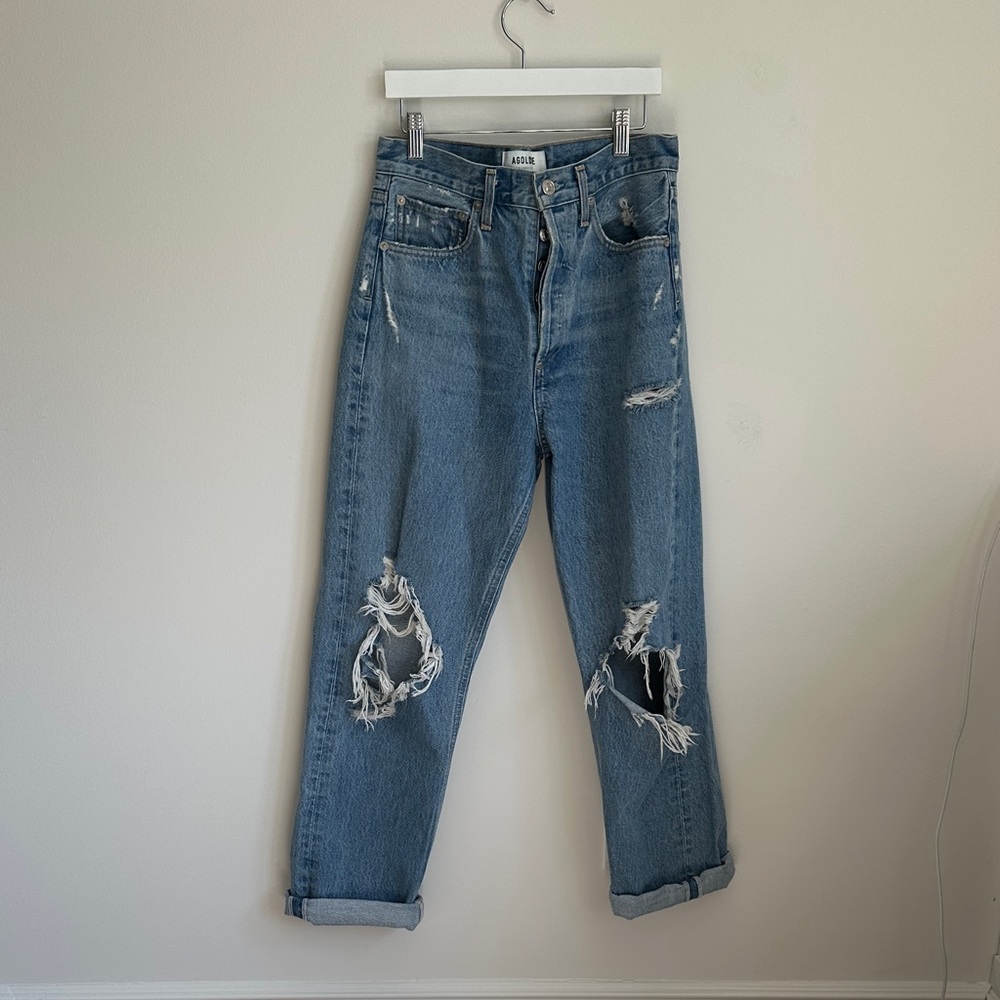 Agolde Light Blue Distressed Boyfriend Jeans